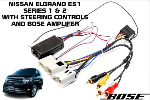 Nissan Elgrand E51 Double Din Radio Wiring PLUG & PLAY Steering controls For BOSE