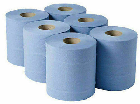 6 Rolls Blue Centre Feed Embossed 2ply Wiper Paper Towel Kitchen Roll